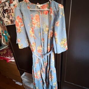 American Eagle Outfitters Floral Blue and Orange Maxi Dress